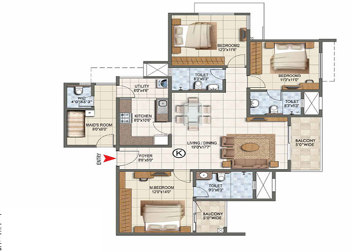 Featured Image of Prestige Garden Breez 3 BHK Floor Plan